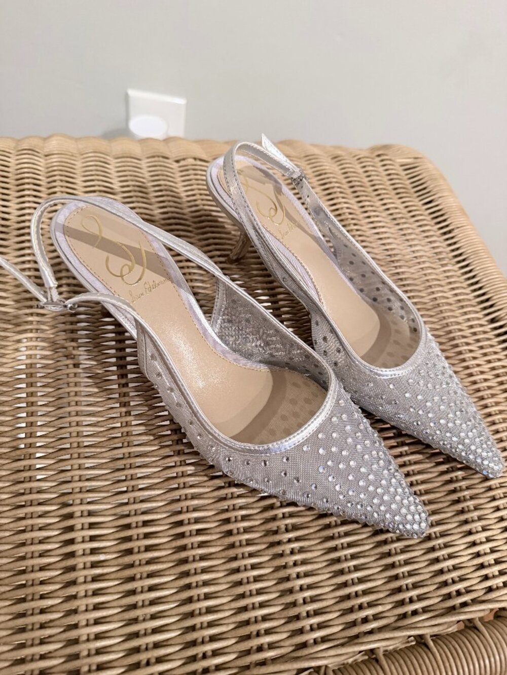 Sam Edelman Bianka Silver Crystal Mesh Slingback Pumps 6.5